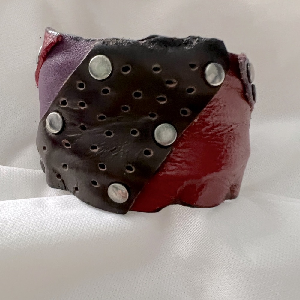 Leather studded cuff bracelet multi colored